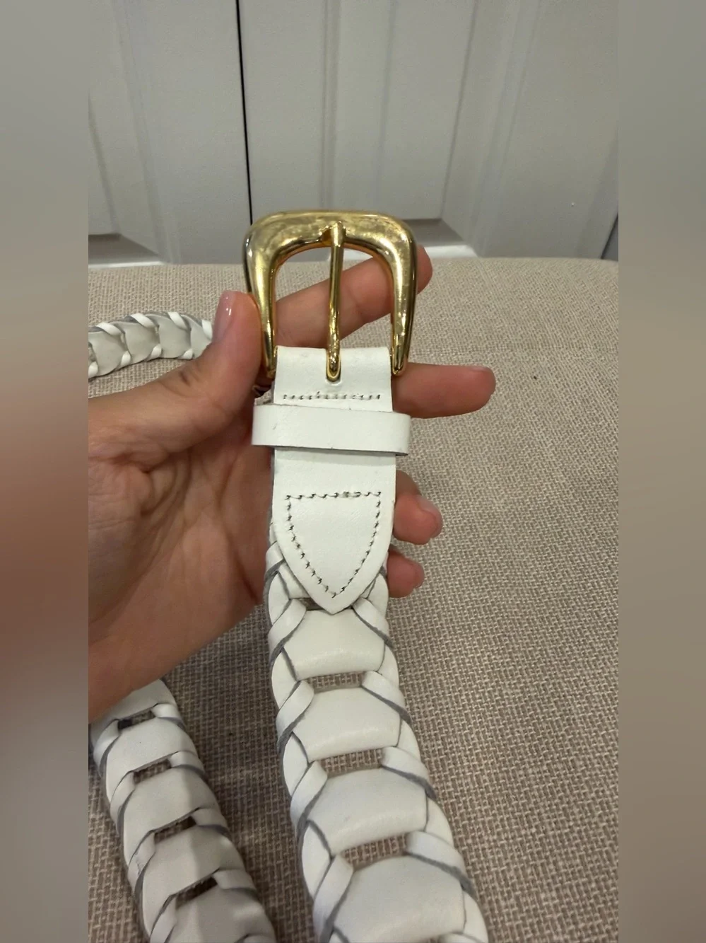 Capezio White Vintage Braided Woven Genuine Leather Belt Size S/M